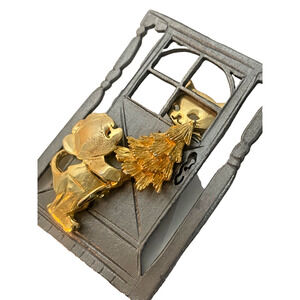 Vintage Cat & Dog Brooch Gold Gilded Pin Fine Detail Animal Jewelry Retro Gift